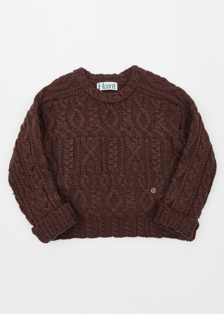WOOL MULTI CABLE ROUND KNITWEAR_3COLORS_BROWN