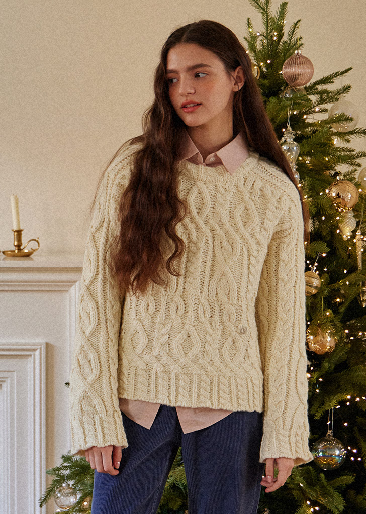 WOOL MULTI CABLE ROUND KNITWEAR_3COLORS_IVORY