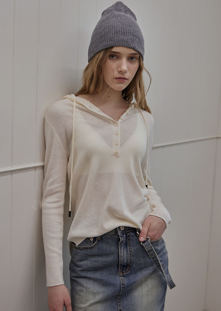BLURRY BUTTON HOODIE KNIT_2COLORS_IVORY